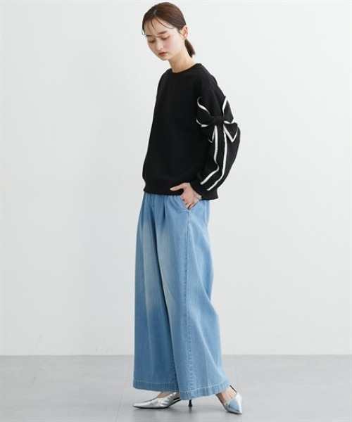 nissen（ニッセン）の「袖リボン配色ダンボールトップス（Tシャツ/カットソー・レディース・ブラック/杢グレー・L/M）」の15枚目の写真