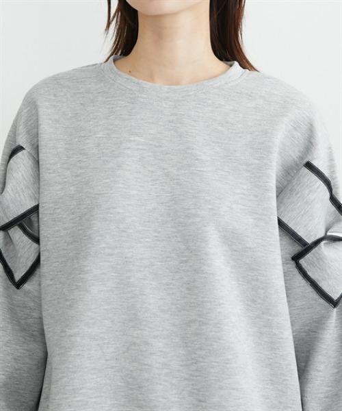 nissen（ニッセン）の「袖リボン配色ダンボールトップス（Tシャツ/カットソー・レディース・ブラック/杢グレー・L/M）」の16枚目の写真