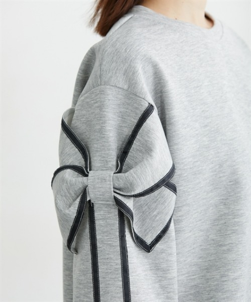 nissen（ニッセン）の「袖リボン配色ダンボールトップス（Tシャツ/カットソー・レディース・ブラック/杢グレー・L/M）」の19枚目の写真