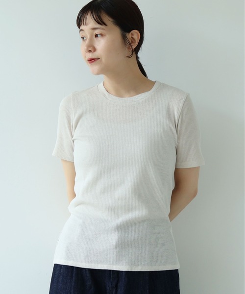 yuni(ユニ )の「△C Pe natural テレコhalf sleeves T-SH(Tシャツ/カットソー・レディース・ホワイト/その他/ブラック/グレー・FREE)」の1枚目の写真