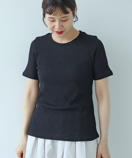 yuni(ユニ )の「△C Pe natural テレコhalf sleeves T-SH(Tシャツ/カットソー・レディース・ホワイト/その他/ブラック/グレー・FREE)」の2枚目の写真