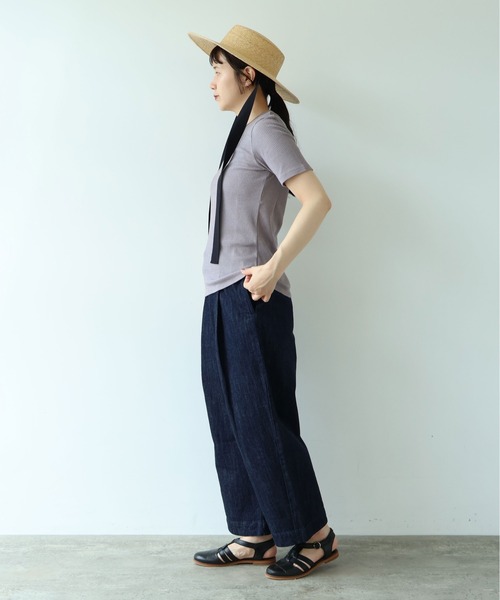 yuni(ユニ )の「△C Pe natural テレコhalf sleeves T-SH(Tシャツ/カットソー・レディース・ホワイト/その他/ブラック/グレー・FREE)」の6枚目の写真