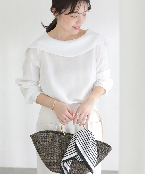 La TOTALITE（ラトータリテ）の「【洗える】ロールカラーブラウス（シャツ/ブラウス・レディース・イエロー/ネイビー/ホワイト・FREE）」の9枚目の写真