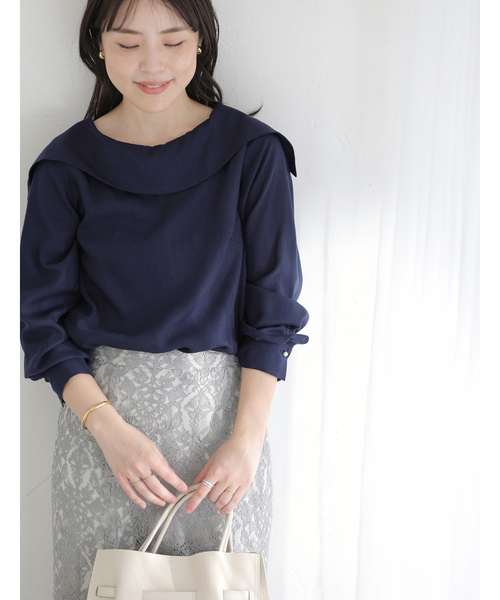 La TOTALITE（ラトータリテ）の「【洗える】ロールカラーブラウス（シャツ/ブラウス・レディース・イエロー/ネイビー/ホワイト・FREE）」の14枚目の写真