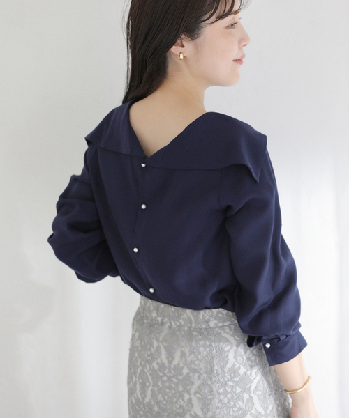 La TOTALITE（ラトータリテ）の「【洗える】ロールカラーブラウス（シャツ/ブラウス・レディース・イエロー/ネイビー/ホワイト・FREE）」の15枚目の写真