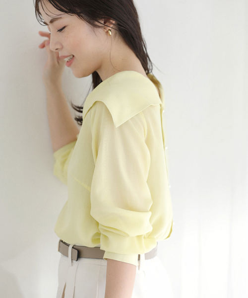 La TOTALITE（ラトータリテ）の「【洗える】ロールカラーブラウス（シャツ/ブラウス・レディース・イエロー/ネイビー/ホワイト・FREE）」の21枚目の写真