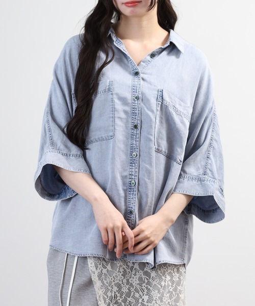 hunch(ハンチ)の「hunch 4.5オンス テンセルデニムドルマンシャツ 半端袖(シャツ/ブラウス・レディース・ブルー/グレー/ライトインディゴブルー・FREE)」の18枚目の写真