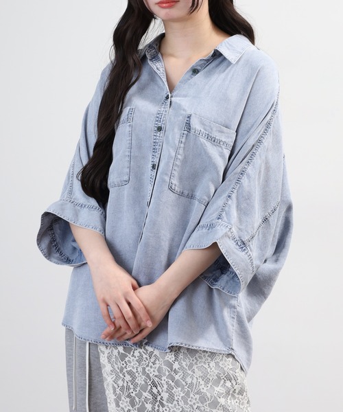 hunch(ハンチ)の「hunch 4.5オンス テンセルデニムドルマンシャツ 半端袖(シャツ/ブラウス・レディース・ブルー/グレー/ライトインディゴブルー・FREE)」の20枚目の写真