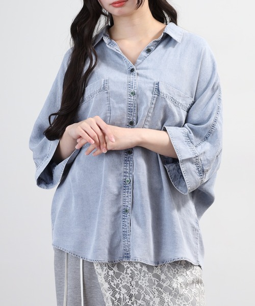 hunch(ハンチ)の「hunch 4.5オンス テンセルデニムドルマンシャツ 半端袖(シャツ/ブラウス・レディース・ブルー/グレー/ライトインディゴブルー・FREE)」の21枚目の写真
