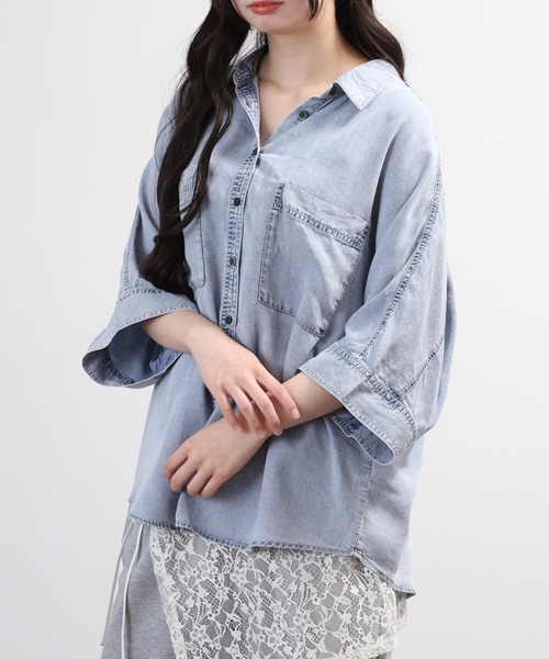 hunch(ハンチ)の「hunch 4.5オンス テンセルデニムドルマンシャツ 半端袖(シャツ/ブラウス・レディース・ブルー/グレー/ライトインディゴブルー・FREE)」の22枚目の写真