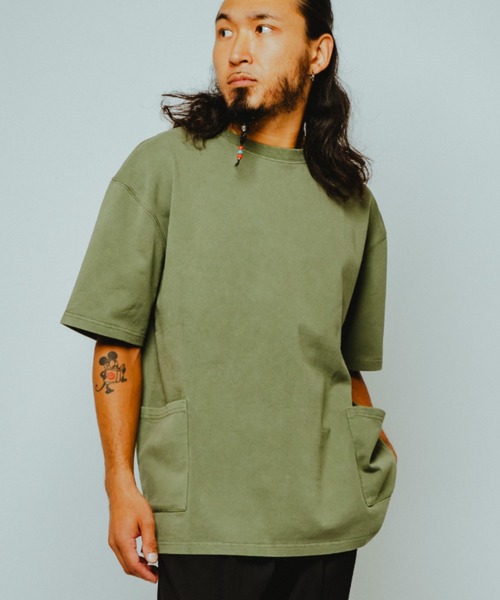 BIG MIKE(ビッグマイク)の「BIG MIKE ビックマイク / ピグメント&ソリット 半袖 ダブルポケットTシャツ ボックスシルエット コットン100% //// 102628510(Tシャツ/カットソー・メンズ・グレー系その他/ライトグレー/スミクロ/ダークブルー/オリーブ・MEDIUM/LARGE/X-LARGE)」の4枚目の写真