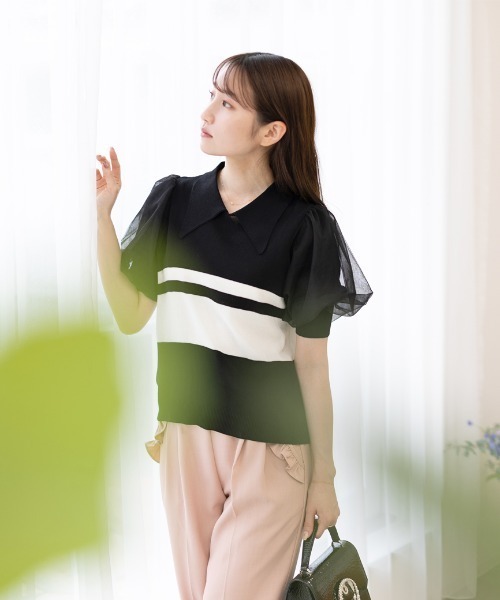 Neige(ネージュ)の「エアリーぽわん袖ニット(ニット/セーター・レディース・ブラック×ホワイト・ONE SIZE)」の6枚目の写真