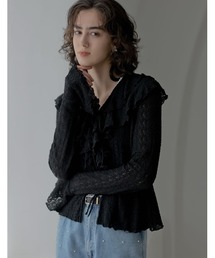 MEISM（ミズム）の「[MEISM by Re:EDIT]ふくれジャガードレースフリルリボンブラウス（シャツ/ブラウス）」