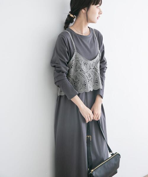 ITEMS URBANRESEARCH（アイテムズ アーバンリサーチ）の「カギバリキャミ×カットワンピース（ワンピース・レディース・グレー/ベージュ・FREE）」の4枚目の写真