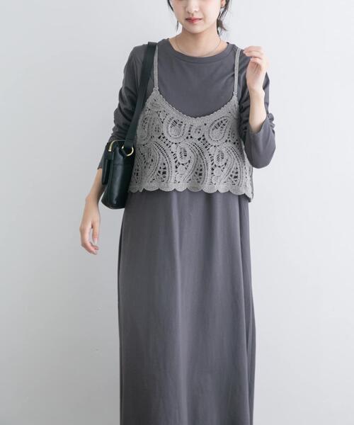 ITEMS URBANRESEARCH（アイテムズ アーバンリサーチ）の「カギバリキャミ×カットワンピース（ワンピース・レディース・グレー/ベージュ・FREE）」の5枚目の写真