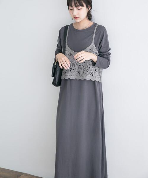 ITEMS URBANRESEARCH（アイテムズ アーバンリサーチ）の「カギバリキャミ×カットワンピース（ワンピース・レディース・グレー/ベージュ・FREE）」の6枚目の写真