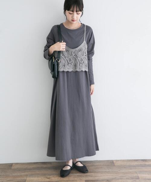 ITEMS URBANRESEARCH（アイテムズ アーバンリサーチ）の「カギバリキャミ×カットワンピース（ワンピース・レディース・グレー/ベージュ・FREE）」の7枚目の写真