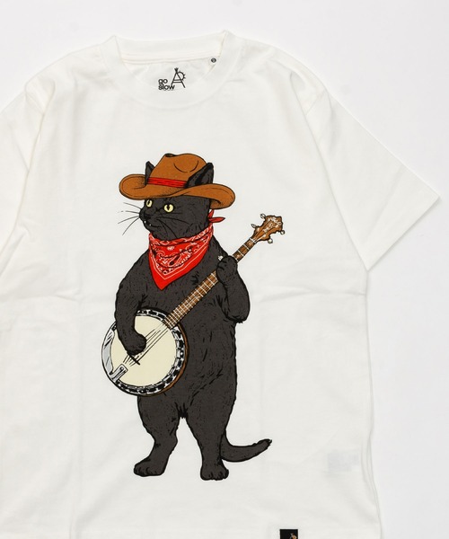 go slow caravan(ゴースローキャラバン)の「バンジョー猫 S/S Tシャツ(Tシャツ/カットソー・メンズ・ホワイト・XL/L/M/S)」の1枚目の写真