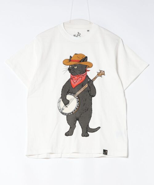 go slow caravan(ゴースローキャラバン)の「バンジョー猫 S/S Tシャツ(Tシャツ/カットソー・メンズ・ホワイト・XL/L/M/S)」の3枚目の写真