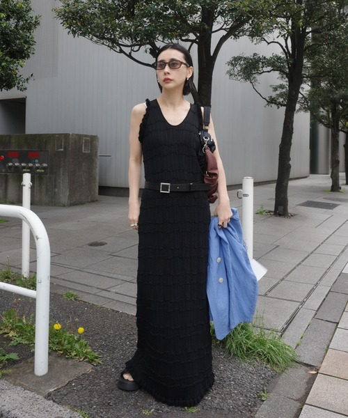 Ameri（アメリ）の「MEDI 2WAY WAVY FRILL KNIT DRESS（ワンピース・レディース・スカイブルー/ブラック/アイボリー・MEDIUM/SMALL）」の8枚目の写真