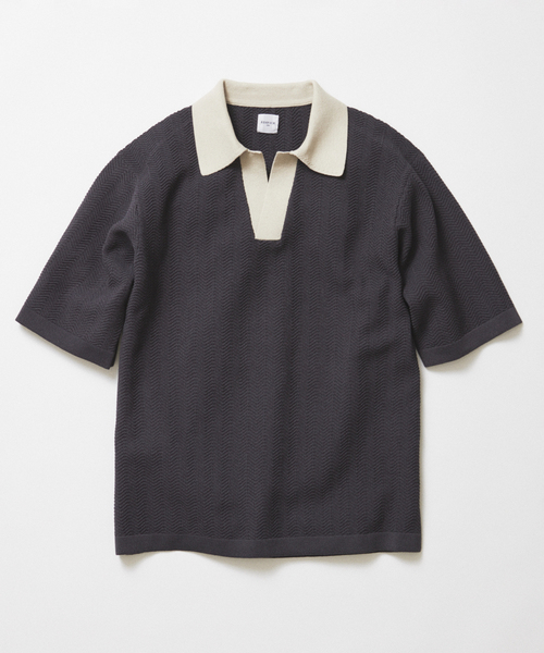 EDIFICE（エディフィス）の「スキッパー ポロニット（ポロシャツ・メンズ・ネイビー/チャコールグレー/グレー・MEDIUM/LARGE）」の2枚目の写真