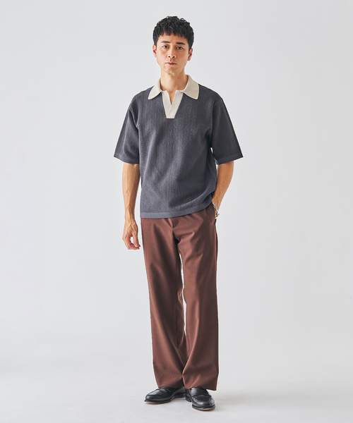 EDIFICE（エディフィス）の「スキッパー ポロニット（ポロシャツ・メンズ・ネイビー/チャコールグレー/グレー・MEDIUM/LARGE）」の4枚目の写真