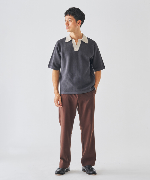 EDIFICE（エディフィス）の「スキッパー ポロニット（ポロシャツ・メンズ・ネイビー/チャコールグレー/グレー・MEDIUM/LARGE）」の5枚目の写真