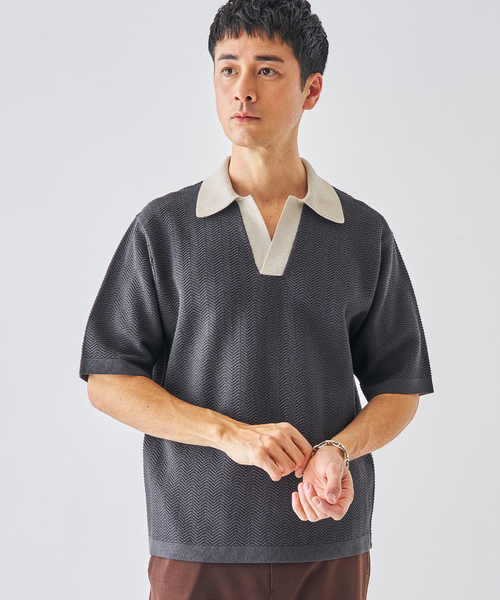 EDIFICE（エディフィス）の「スキッパー ポロニット（ポロシャツ・メンズ・ネイビー/チャコールグレー/グレー・MEDIUM/LARGE）」の7枚目の写真