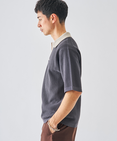 EDIFICE（エディフィス）の「スキッパー ポロニット（ポロシャツ・メンズ・ネイビー/チャコールグレー/グレー・MEDIUM/LARGE）」の8枚目の写真