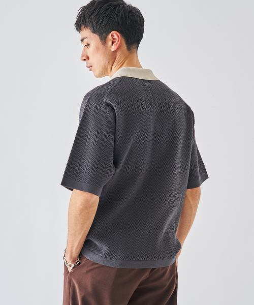 EDIFICE（エディフィス）の「スキッパー ポロニット（ポロシャツ・メンズ・ネイビー/チャコールグレー/グレー・MEDIUM/LARGE）」の9枚目の写真