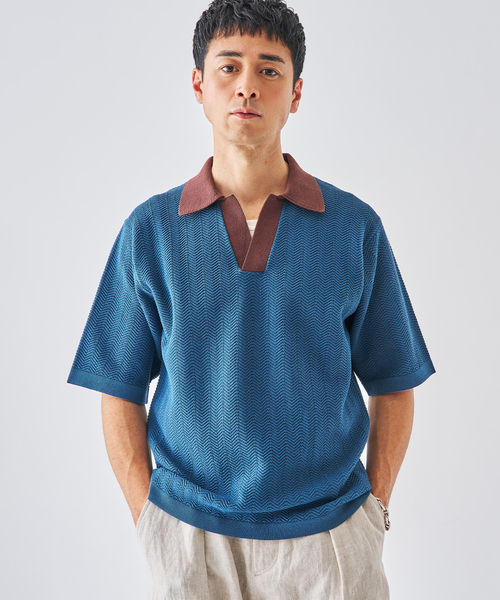 EDIFICE（エディフィス）の「スキッパー ポロニット（ポロシャツ・メンズ・ネイビー/チャコールグレー/グレー・MEDIUM/LARGE）」の12枚目の写真