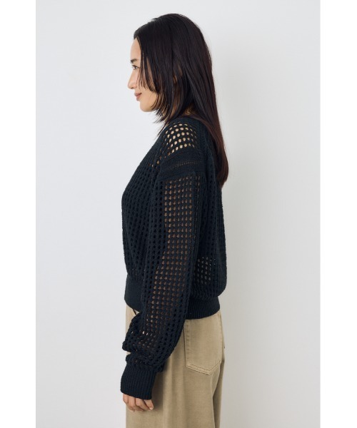 AZUL by moussy(アズールバイマウジー)の「【身長/骨格別着用画像あり】クロップドメッシュニット メッシュトップス 春服 夏服 秋服 レイヤード サマーニット(ニット/セーター・レディース・ライトブルー/ブラック/ベージュ・MEDIUM/SMALL)」の7枚目の写真