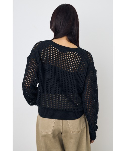 AZUL by moussy(アズールバイマウジー)の「【身長/骨格別着用画像あり】クロップドメッシュニット メッシュトップス 春服 夏服 秋服 レイヤード サマーニット(ニット/セーター・レディース・ライトブルー/ブラック/ベージュ・MEDIUM/SMALL)」の8枚目の写真