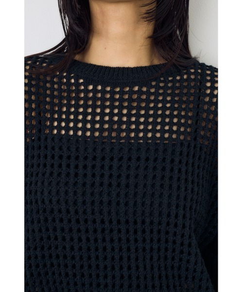 AZUL by moussy(アズールバイマウジー)の「【身長/骨格別着用画像あり】クロップドメッシュニット メッシュトップス 春服 夏服 秋服 レイヤード サマーニット(ニット/セーター・レディース・ライトブルー/ブラック/ベージュ・MEDIUM/SMALL)」の10枚目の写真