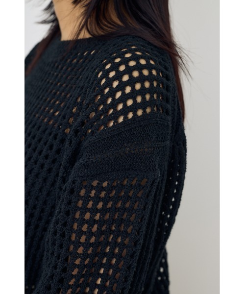 AZUL by moussy(アズールバイマウジー)の「【身長/骨格別着用画像あり】クロップドメッシュニット メッシュトップス 春服 夏服 秋服 レイヤード サマーニット(ニット/セーター・レディース・ライトブルー/ブラック/ベージュ・MEDIUM/SMALL)」の11枚目の写真