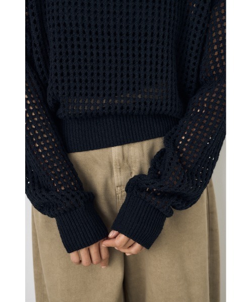 AZUL by moussy(アズールバイマウジー)の「【身長/骨格別着用画像あり】クロップドメッシュニット メッシュトップス 春服 夏服 秋服 レイヤード サマーニット(ニット/セーター・レディース・ライトブルー/ブラック/ベージュ・MEDIUM/SMALL)」の13枚目の写真