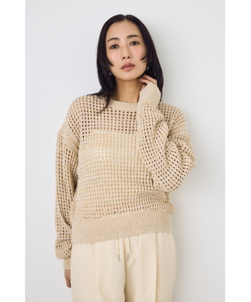 AZUL by moussy(アズールバイマウジー)の「【身長/骨格別着用画像あり】クロップドメッシュニット メッシュトップス 春服 夏服 秋服 レイヤード サマーニット(ニット/セーター・レディース・ライトブルー/ブラック/ベージュ・MEDIUM/SMALL)」の15枚目の写真