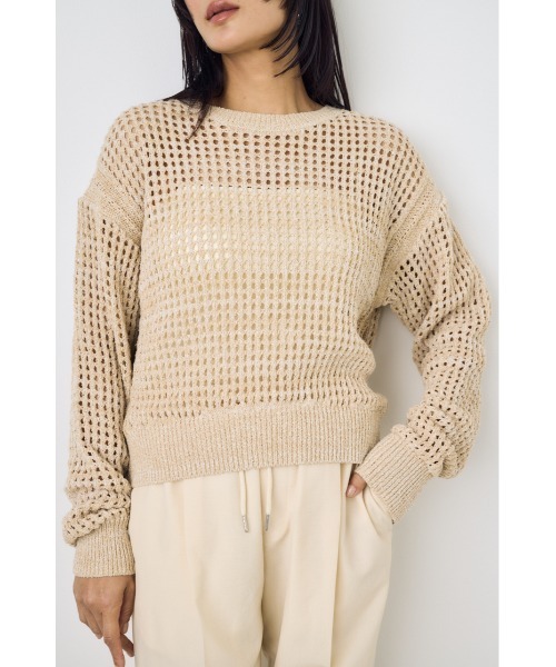 AZUL by moussy(アズールバイマウジー)の「【身長/骨格別着用画像あり】クロップドメッシュニット メッシュトップス 春服 夏服 秋服 レイヤード サマーニット(ニット/セーター・レディース・ライトブルー/ブラック/ベージュ・MEDIUM/SMALL)」の16枚目の写真
