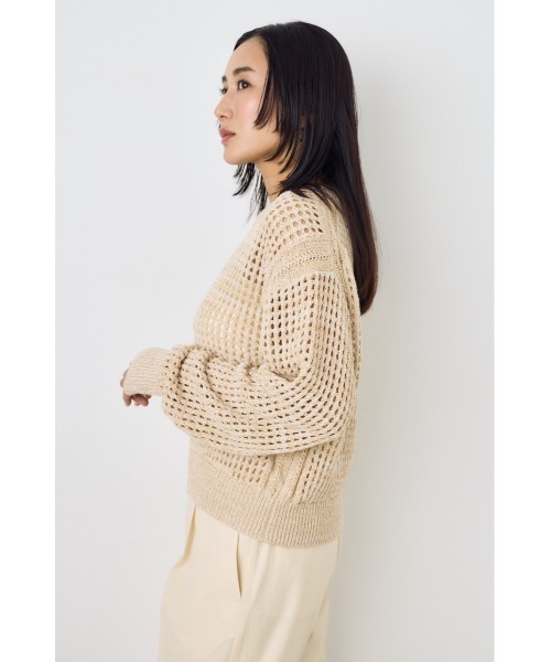 AZUL by moussy(アズールバイマウジー)の「【身長/骨格別着用画像あり】クロップドメッシュニット メッシュトップス 春服 夏服 秋服 レイヤード サマーニット(ニット/セーター・レディース・ライトブルー/ブラック/ベージュ・MEDIUM/SMALL)」の17枚目の写真