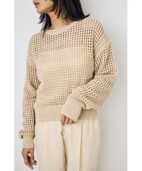 AZUL by moussy(アズールバイマウジー)の「【身長/骨格別着用画像あり】クロップドメッシュニット メッシュトップス 春服 夏服 秋服 レイヤード サマーニット(ニット/セーター・レディース・ライトブルー/ブラック/ベージュ・MEDIUM/SMALL)」の18枚目の写真