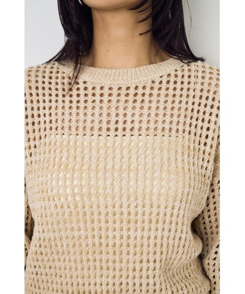 AZUL by moussy(アズールバイマウジー)の「【身長/骨格別着用画像あり】クロップドメッシュニット メッシュトップス 春服 夏服 秋服 レイヤード サマーニット(ニット/セーター・レディース・ライトブルー/ブラック/ベージュ・MEDIUM/SMALL)」の21枚目の写真
