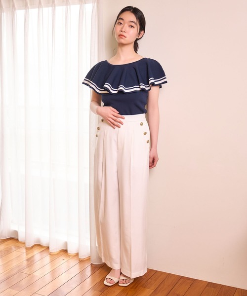 mysty woman(ミスティウーマン)の「マリンボタンワイドパンツ 678876(その他パンツ・レディース・オフホワイト/ネイビー・FREE)」の6枚目の写真