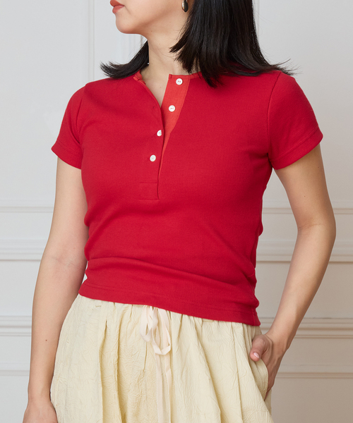 CAROUSE LAMBRA(ケラウズランブラ)の「CAROUSE LAMBRA ケラウズランブラ SS HENRY 261-471(Tシャツ/カットソー・レディース・ブラック/レッド・FREE)」の2枚目の写真