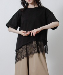 Social GIRL | 裾レースアシメTシャツ 半袖Tシャツ(Tシャツ/カットソー)