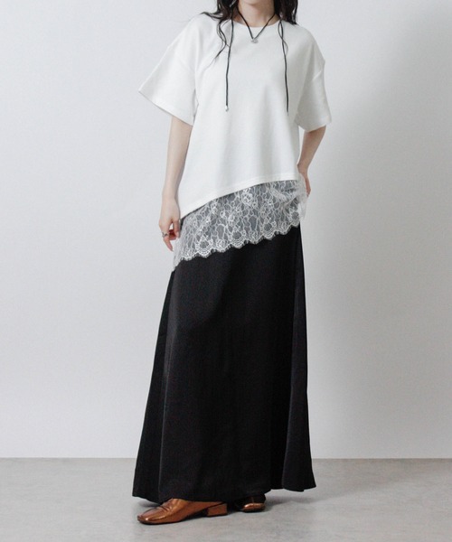 Social GIRL(ソーシャルガール)の「裾レースアシメTシャツ 半袖Tシャツ(Tシャツ/カットソー・レディース・ブラック/ホワイト・M)」の10枚目の写真