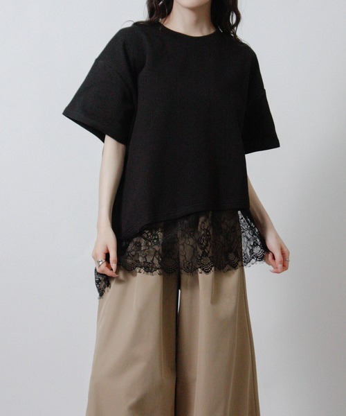 Social GIRL(ソーシャルガール)の「裾レースアシメTシャツ 半袖Tシャツ(Tシャツ/カットソー・レディース・ブラック/ホワイト・M)」の14枚目の写真