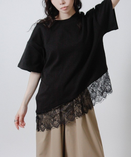 Social GIRL(ソーシャルガール)の「裾レースアシメTシャツ 半袖Tシャツ(Tシャツ/カットソー・レディース・ブラック/ホワイト・M)」の15枚目の写真
