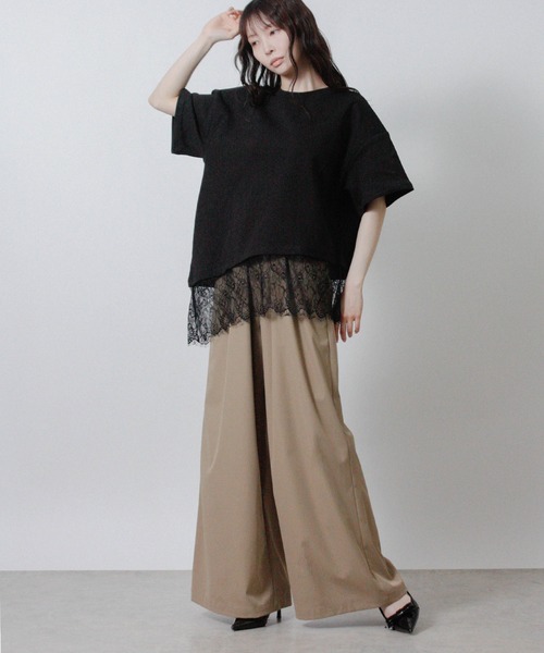 Social GIRL(ソーシャルガール)の「裾レースアシメTシャツ 半袖Tシャツ(Tシャツ/カットソー・レディース・ブラック/ホワイト・M)」の16枚目の写真