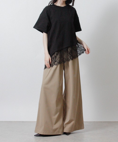 Social GIRL(ソーシャルガール)の「裾レースアシメTシャツ 半袖Tシャツ(Tシャツ/カットソー・レディース・ブラック/ホワイト・M)」の17枚目の写真
