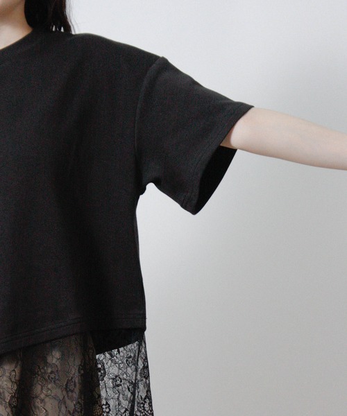 Social GIRL(ソーシャルガール)の「裾レースアシメTシャツ 半袖Tシャツ(Tシャツ/カットソー・レディース・ブラック/ホワイト・M)」の19枚目の写真